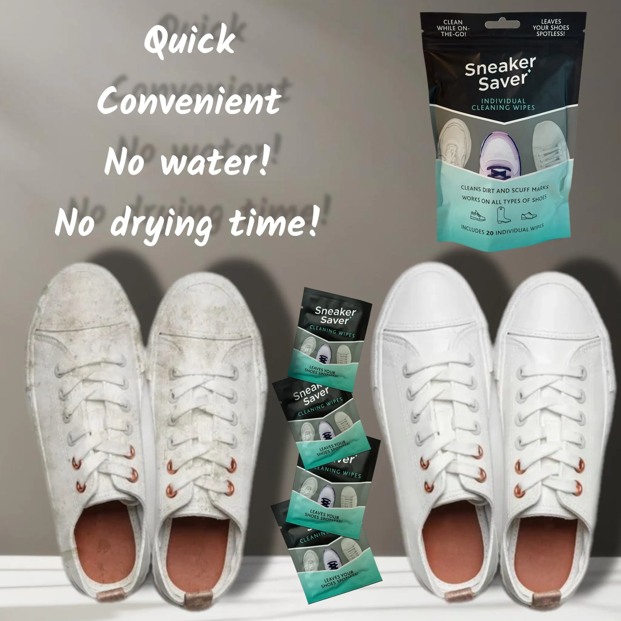 40 Premium Quick On The Go Shoe Cleaning Wipes Dual Textured Individually Wrapped Sneaker Cleaner Wipes Remove Dirt & Stains from Leather Tennis Rubber Canvas Shoes Boots Travel TSA Approved