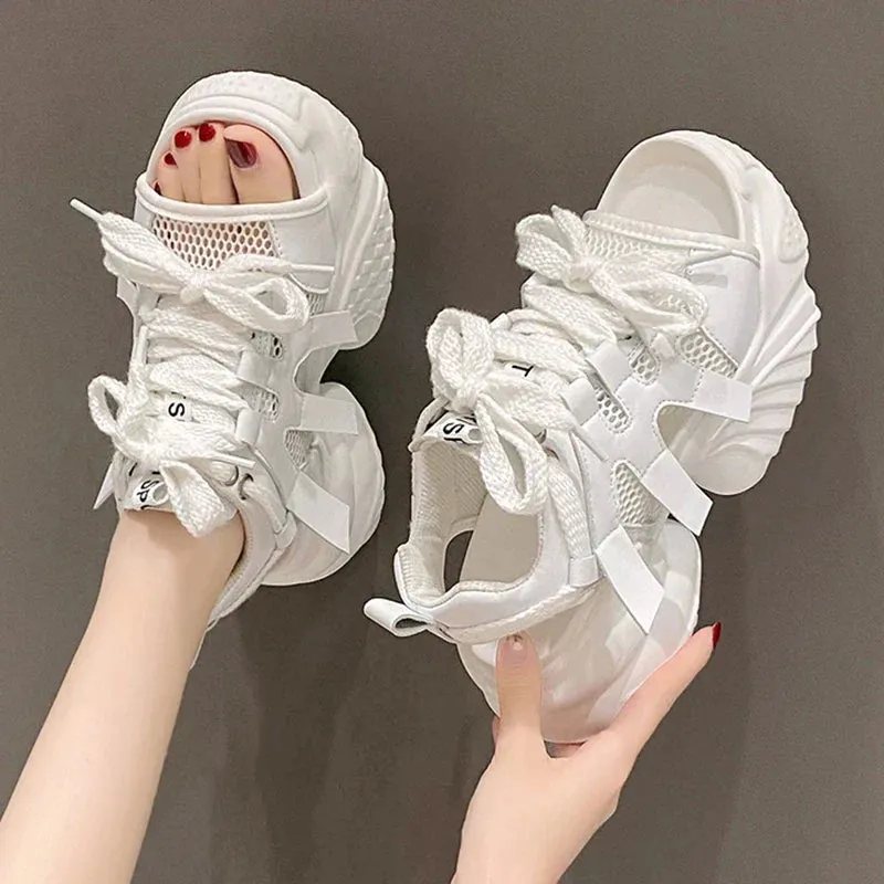 AMOZAE- - Summer Women's White Chunky Sports Sandals