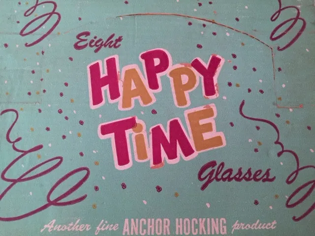Anchor Hocking Mid-Century "Happy Time" Ballerina 8-Piece Set (Set of 8 Glasses with Original Box)