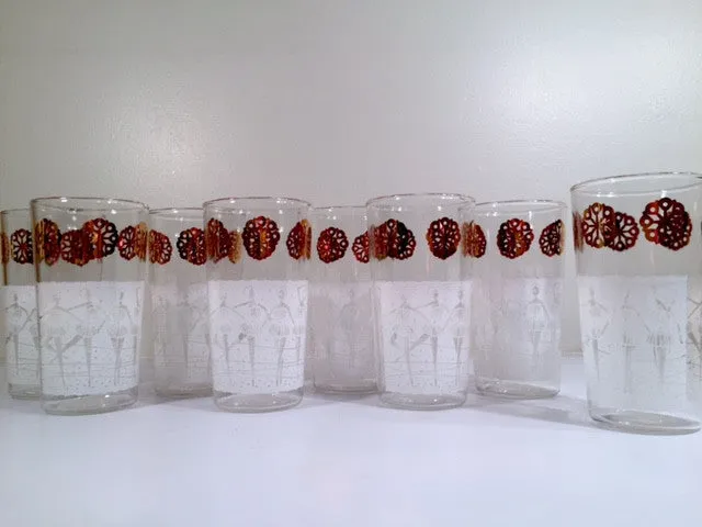 Anchor Hocking Mid-Century "Happy Time" Ballerina 8-Piece Set (Set of 8 Glasses with Original Box)