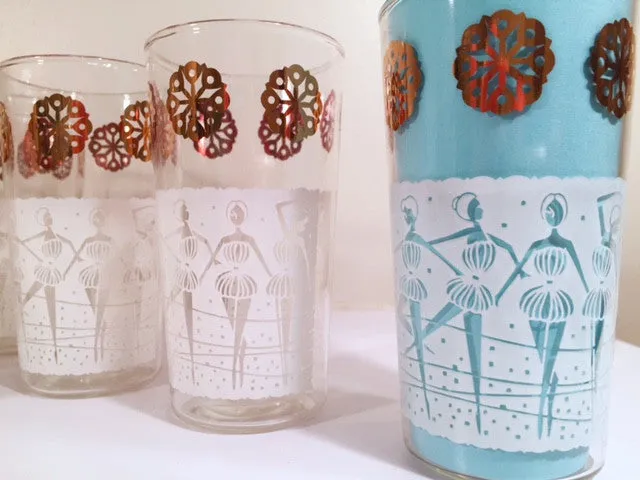 Anchor Hocking Mid-Century "Happy Time" Ballerina 8-Piece Set (Set of 8 Glasses with Original Box)