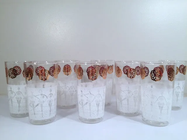 Anchor Hocking Mid-Century "Happy Time" Ballerina 8-Piece Set (Set of 8 Glasses with Original Box)