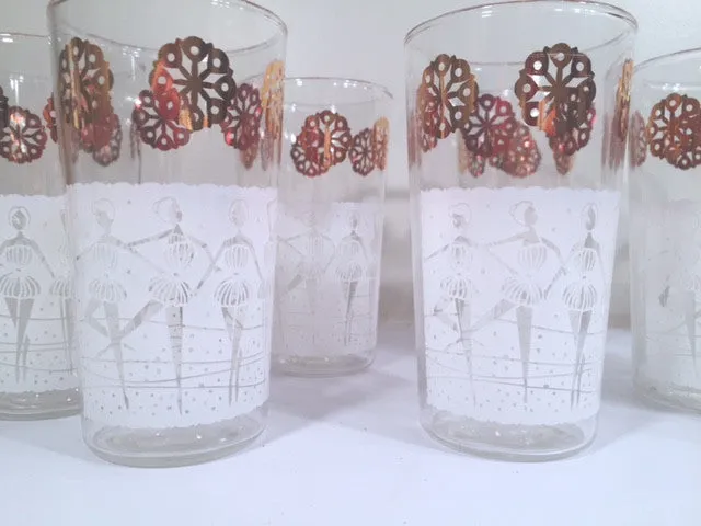 Anchor Hocking Mid-Century "Happy Time" Ballerina 8-Piece Set (Set of 8 Glasses with Original Box)