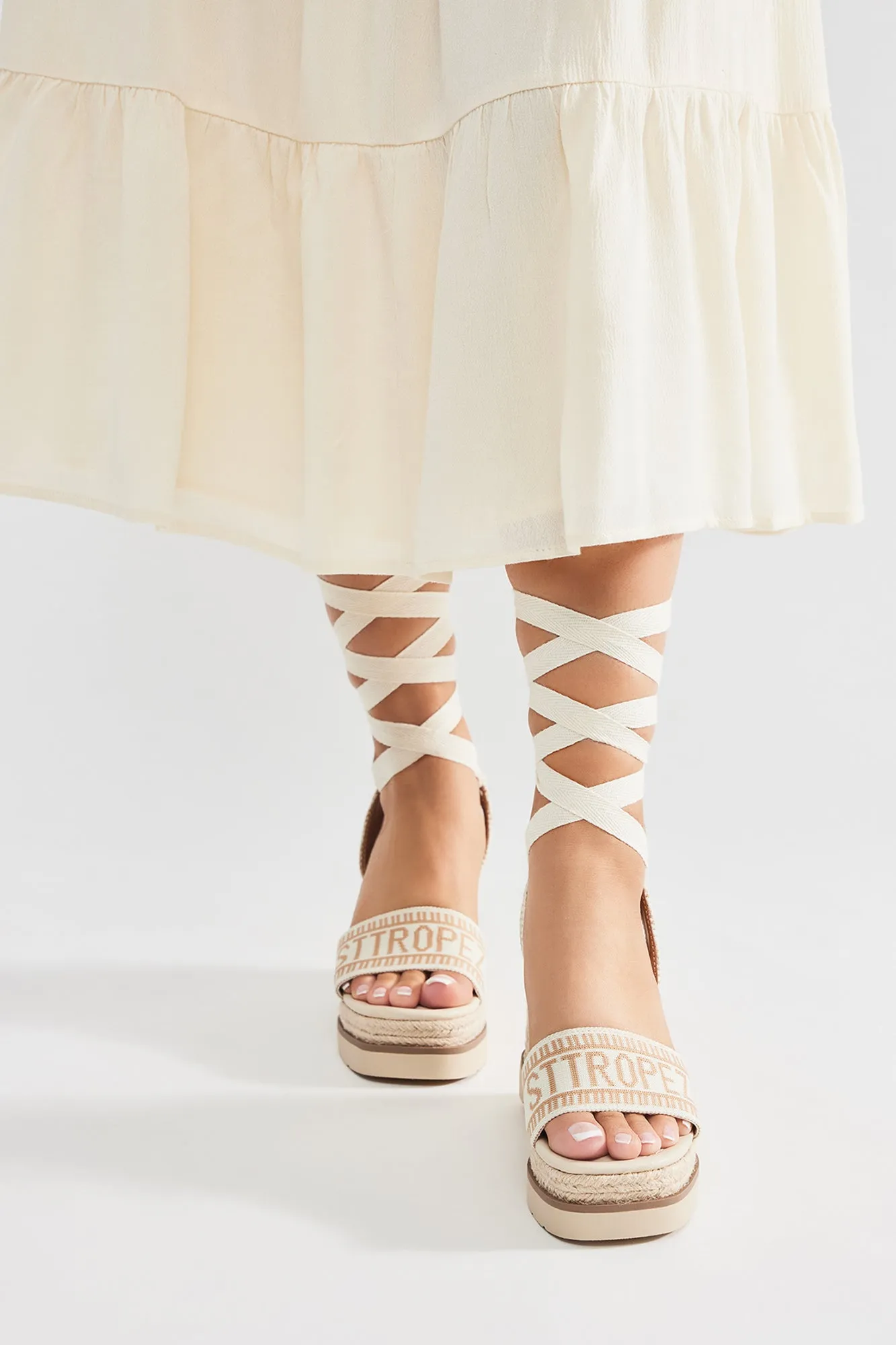 Any Time Any Place Wrap Up Wedges - Off  White/combo