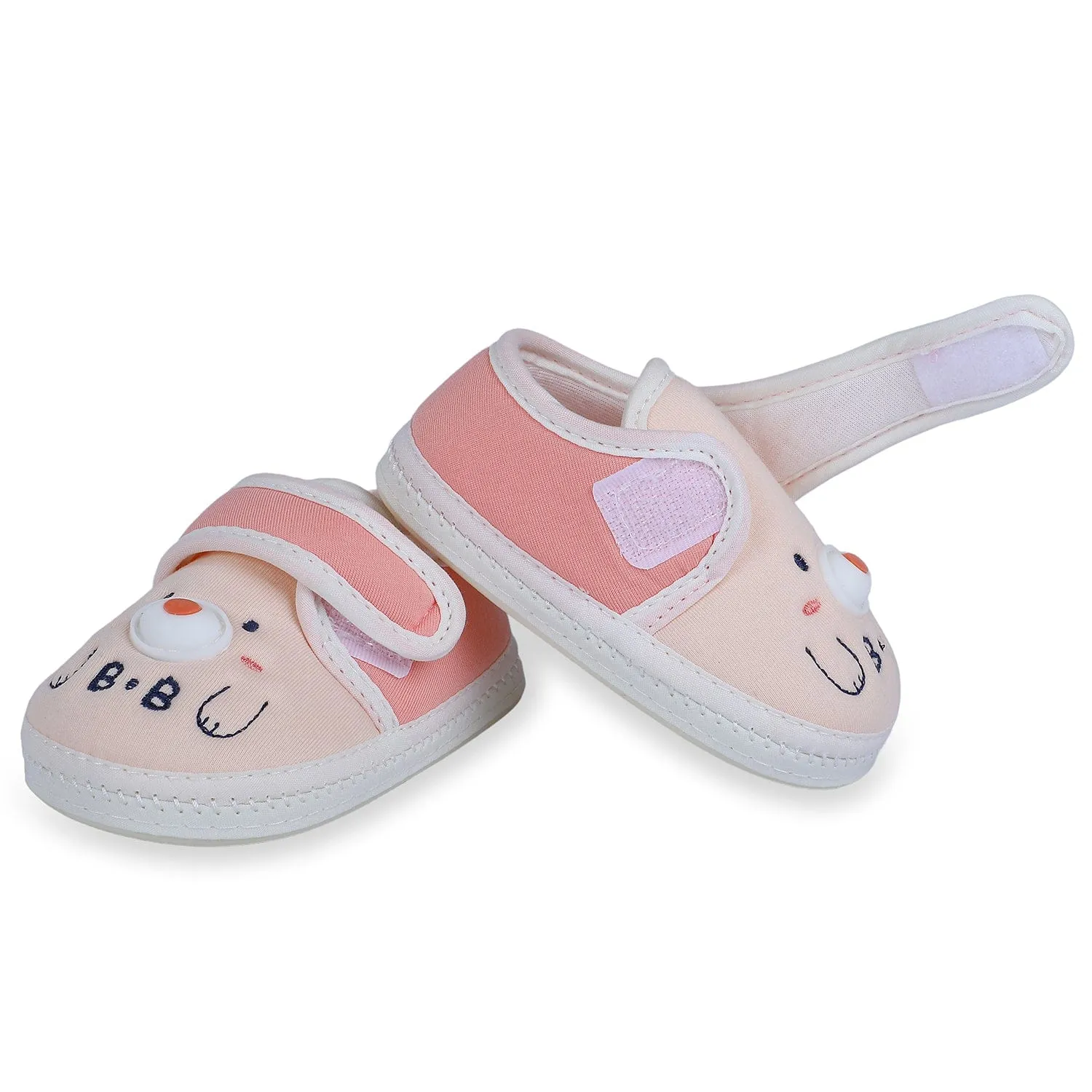 Baby Moo Smiling Bear Soft Sole Anti-Slip Booties - Peach