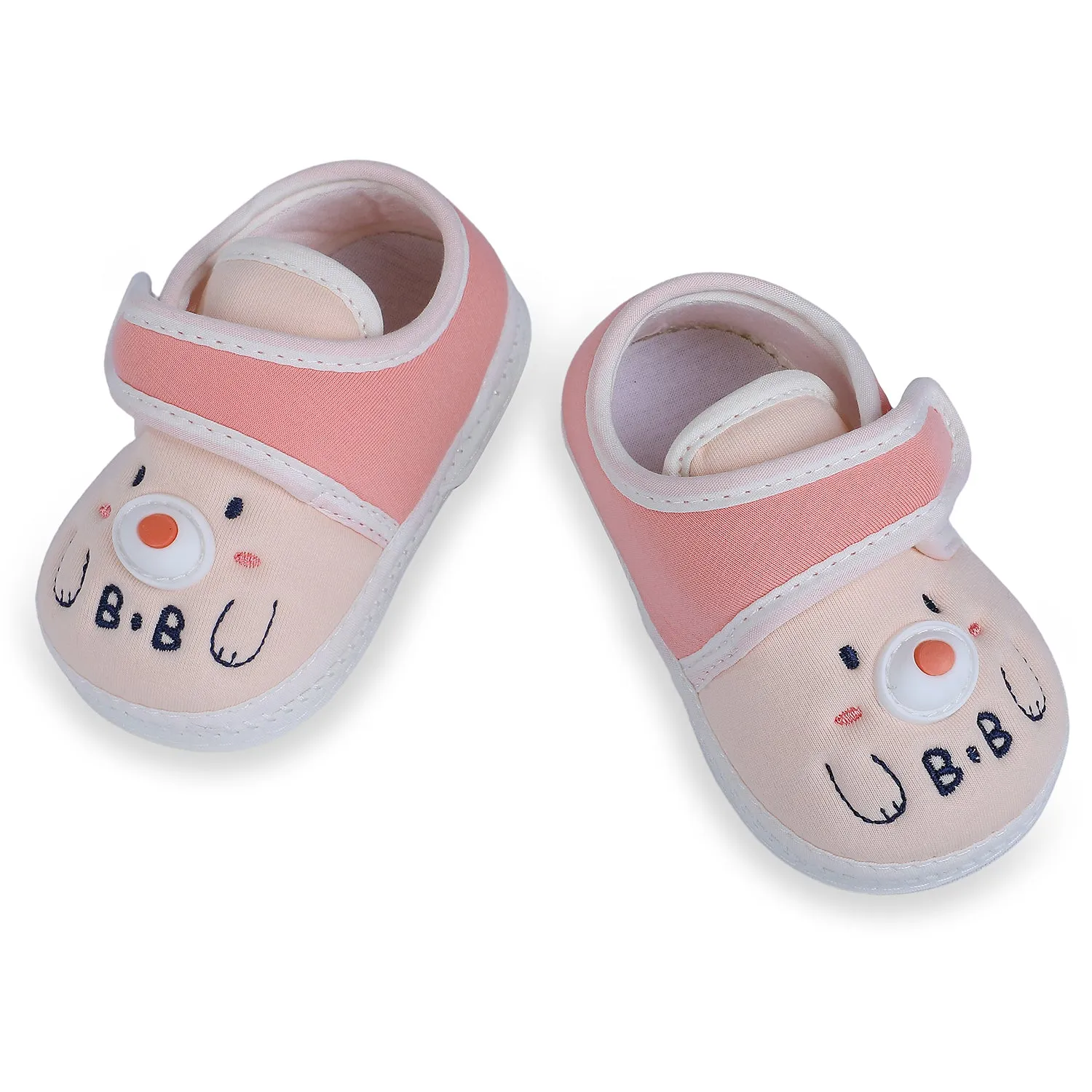 Baby Moo Smiling Bear Soft Sole Anti-Slip Booties - Peach