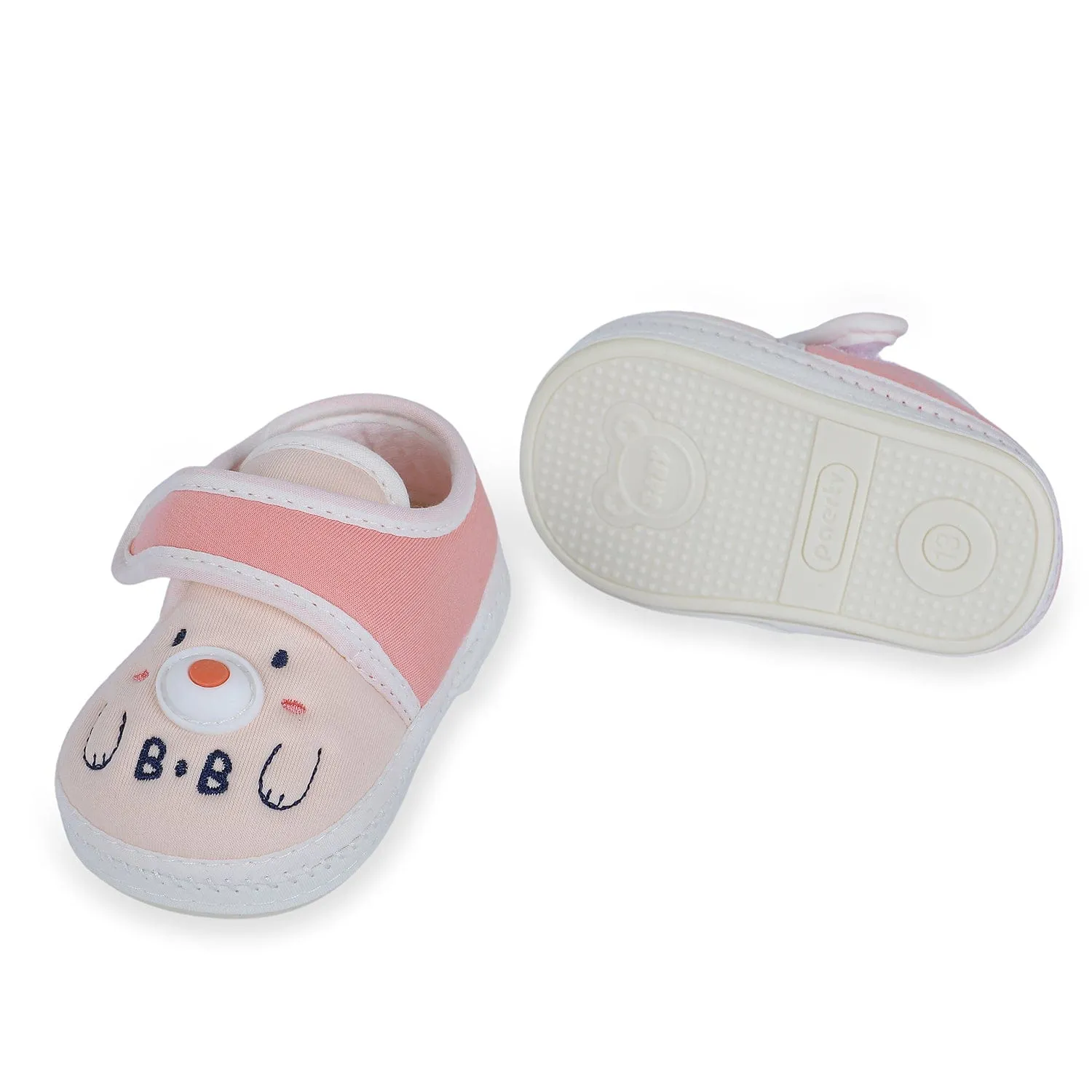 Baby Moo Smiling Bear Soft Sole Anti-Slip Booties - Peach