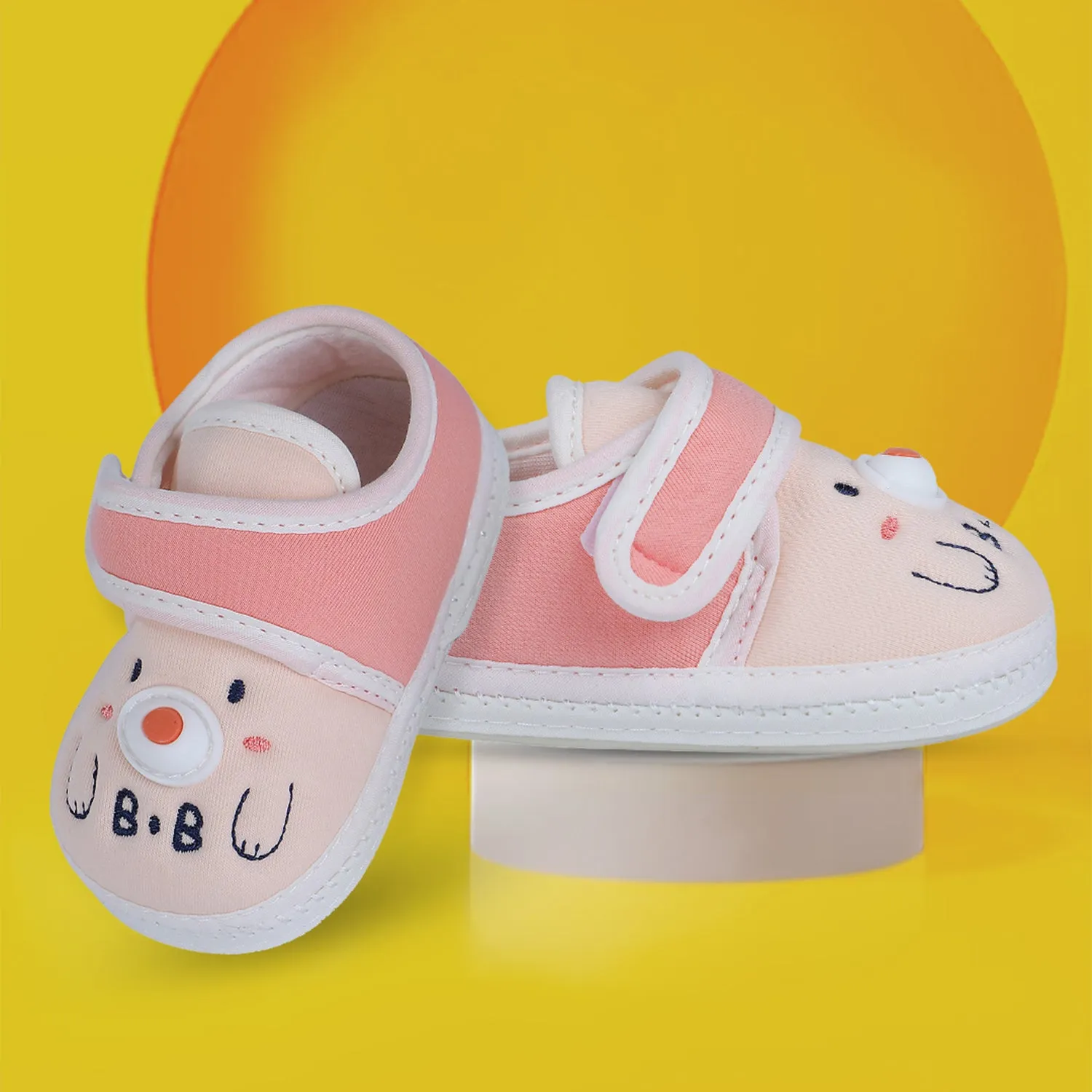 Baby Moo Smiling Bear Soft Sole Anti-Slip Booties - Peach