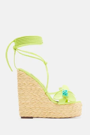 Bianca Floral Platform Wedges - Lime