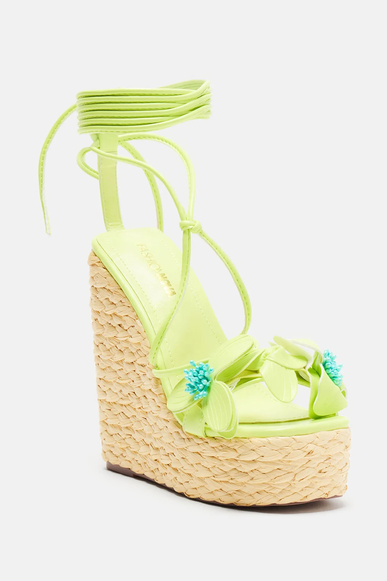Bianca Floral Platform Wedges - Lime
