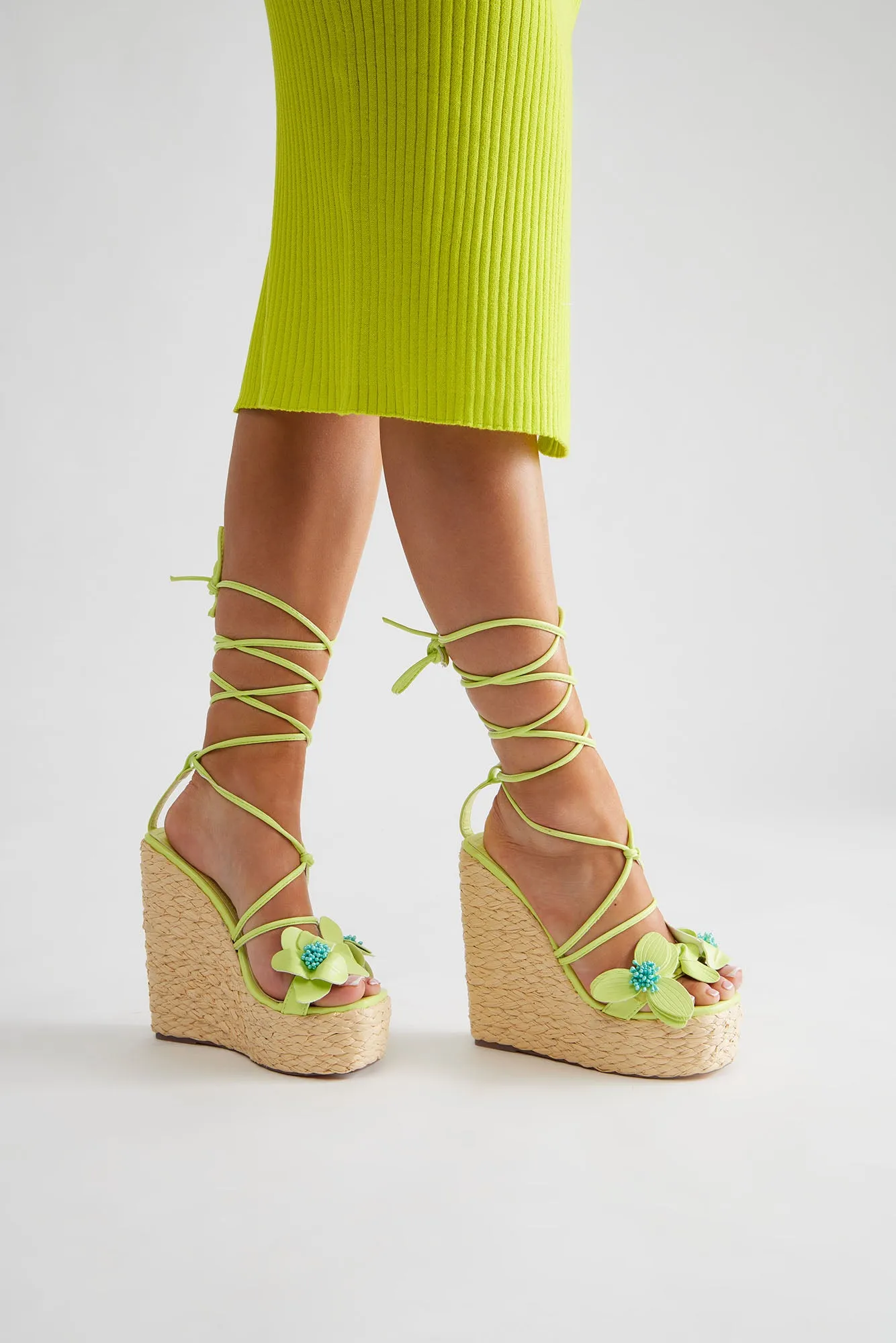 Bianca Floral Platform Wedges - Lime
