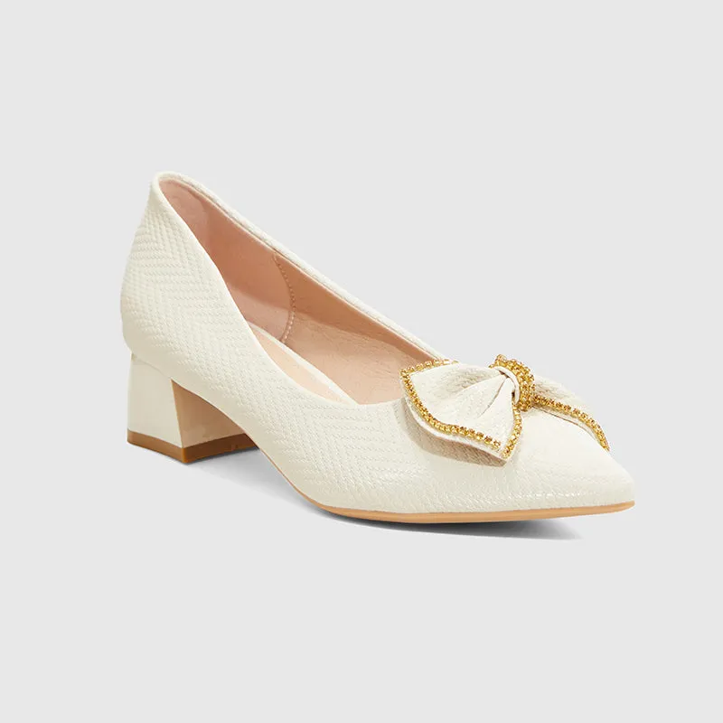 Bow Block Heeled Pumps