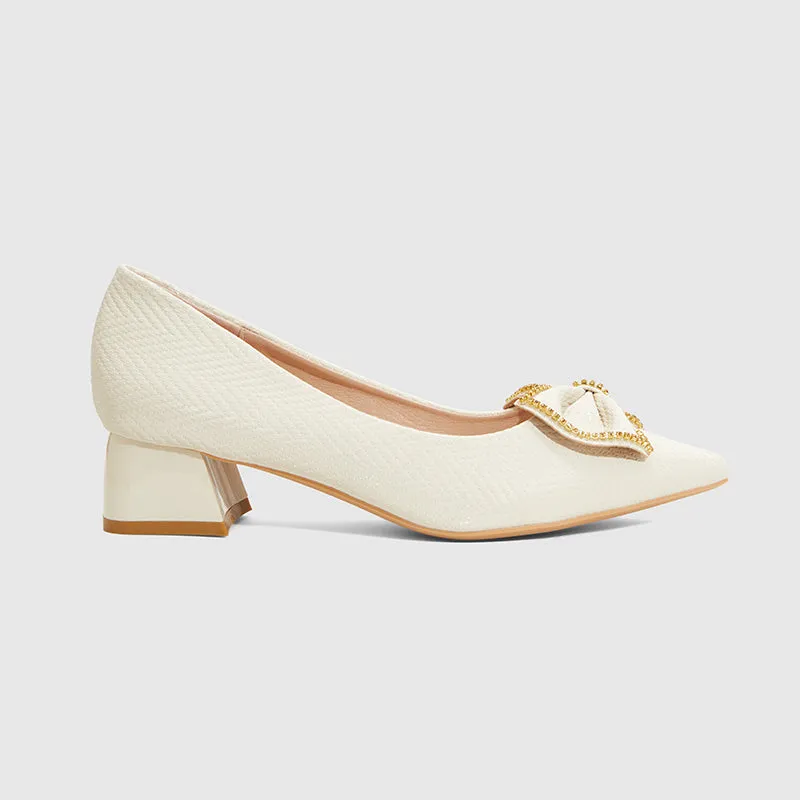 Bow Block Heeled Pumps