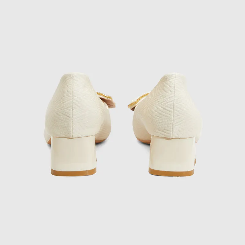 Bow Block Heeled Pumps