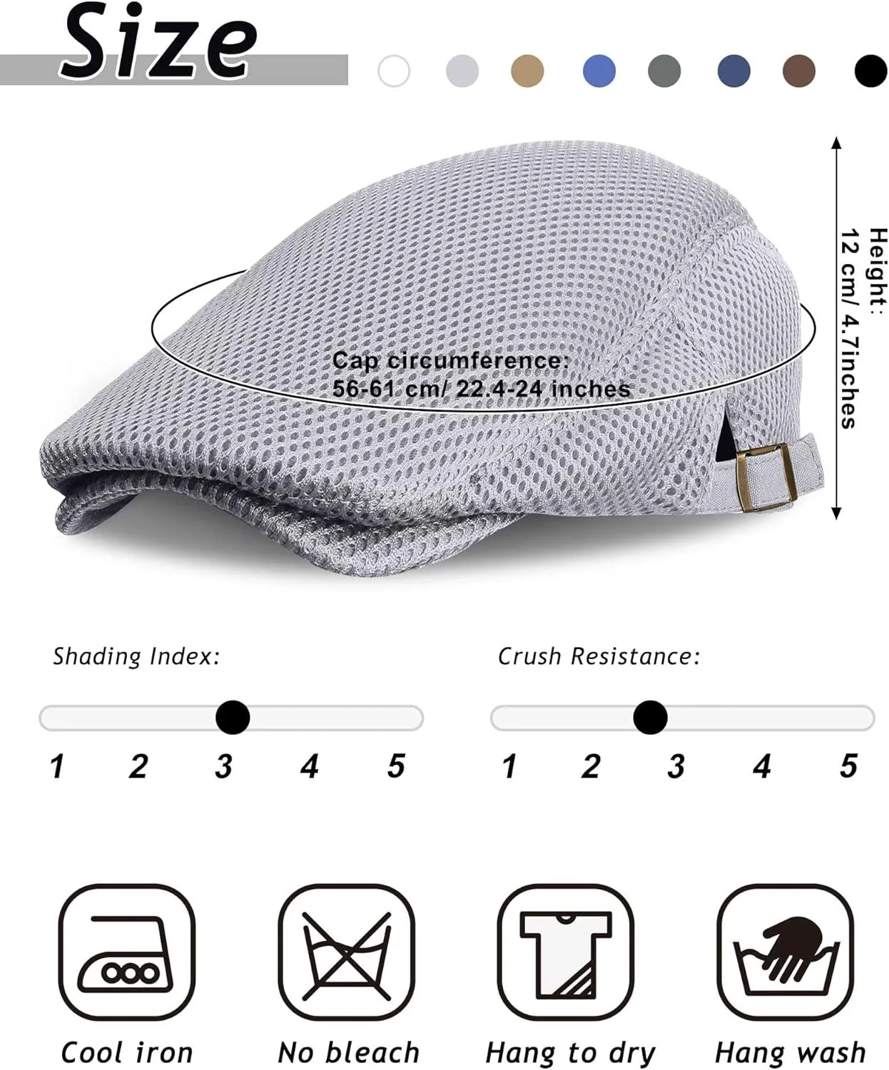 Chuarry 8 Pack Men's Mesh Flat Cap Breathable Summer Newsboy Hat Cabbie Driving Hats for Men
