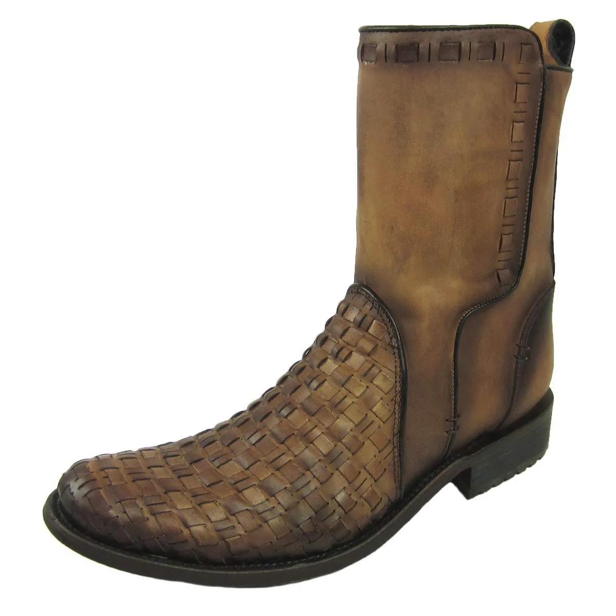 Cuadra Men's Urban Woven Almond Bovine Leather Round Toe Ankle Cowboy Boot - CU199