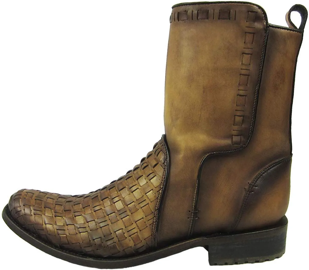 Cuadra Men's Urban Woven Almond Bovine Leather Round Toe Ankle Cowboy Boot - CU199