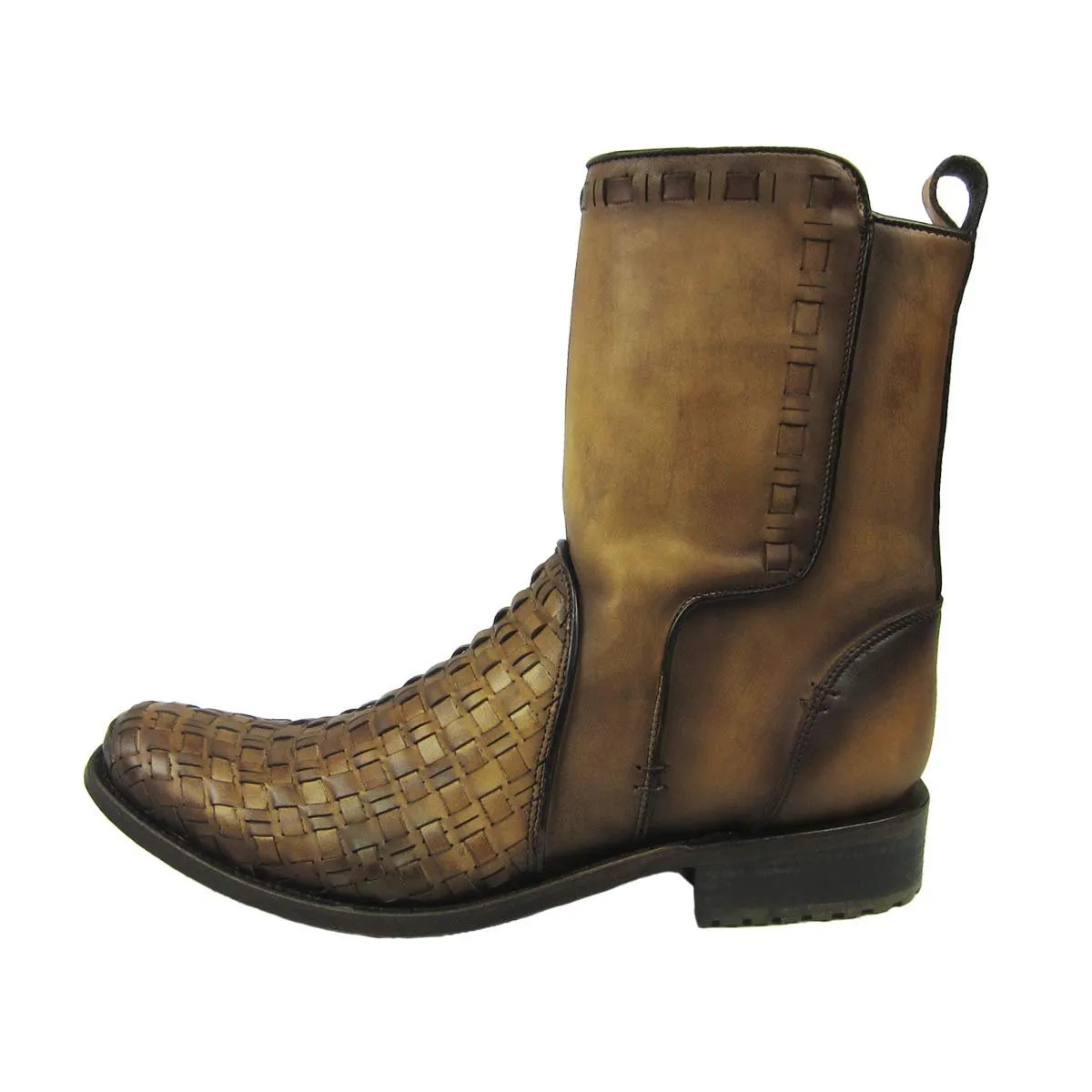 Cuadra Men's Urban Woven Almond Bovine Leather Round Toe Ankle Cowboy Boot - CU199