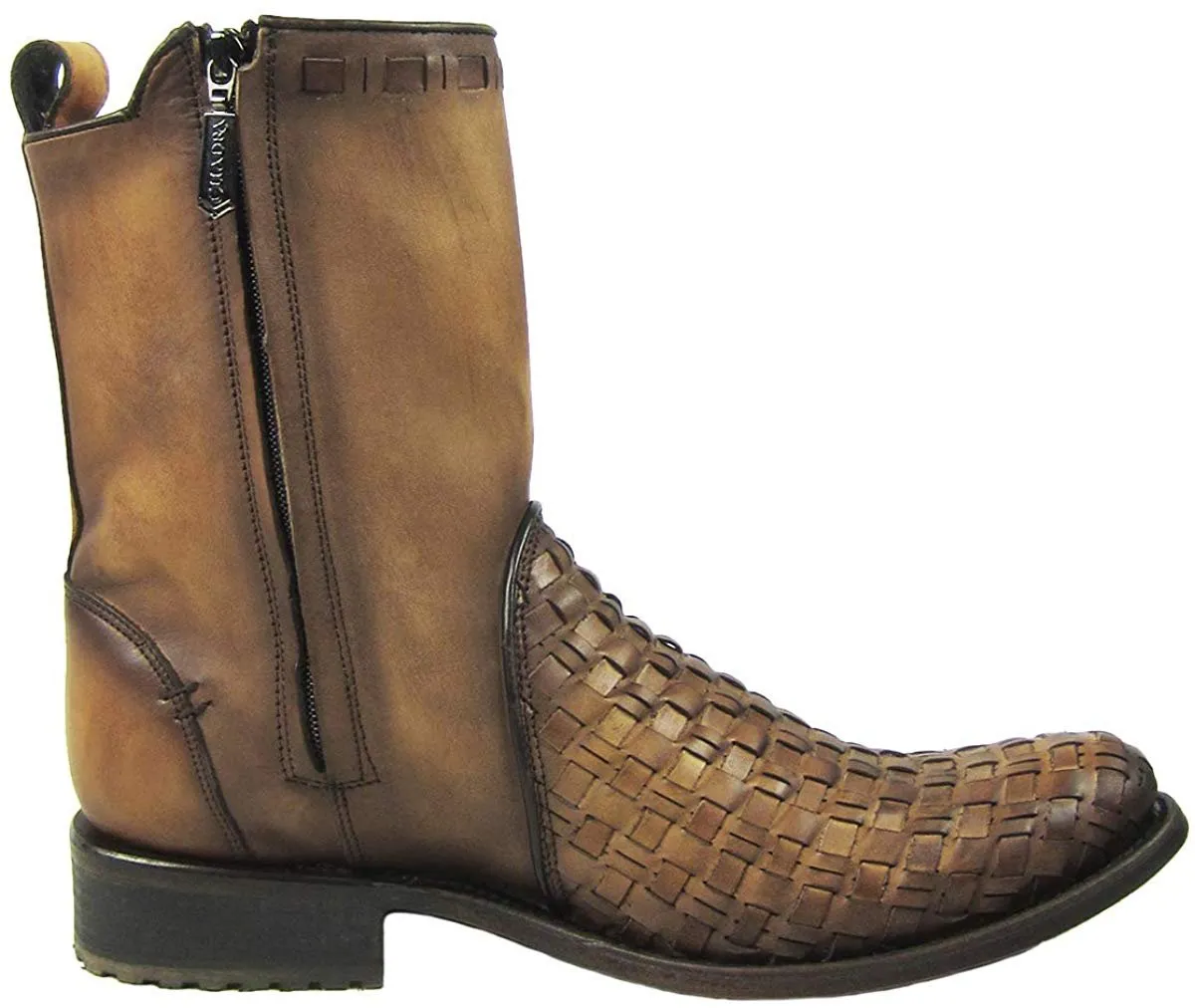 Cuadra Men's Urban Woven Almond Bovine Leather Round Toe Ankle Cowboy Boot - CU199