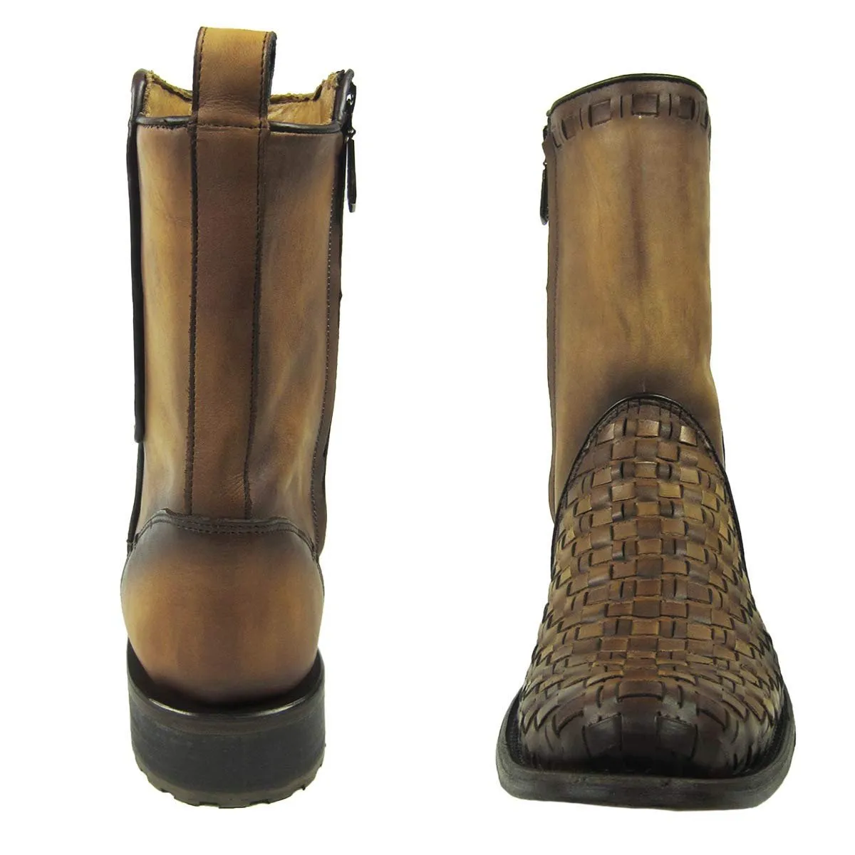 Cuadra Men's Urban Woven Almond Bovine Leather Round Toe Ankle Cowboy Boot - CU199