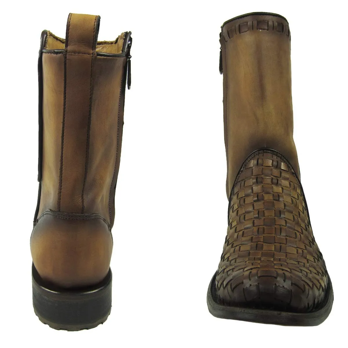 Cuadra Men's Urban Woven Almond Bovine Leather Round Toe Ankle Cowboy Boot - CU199