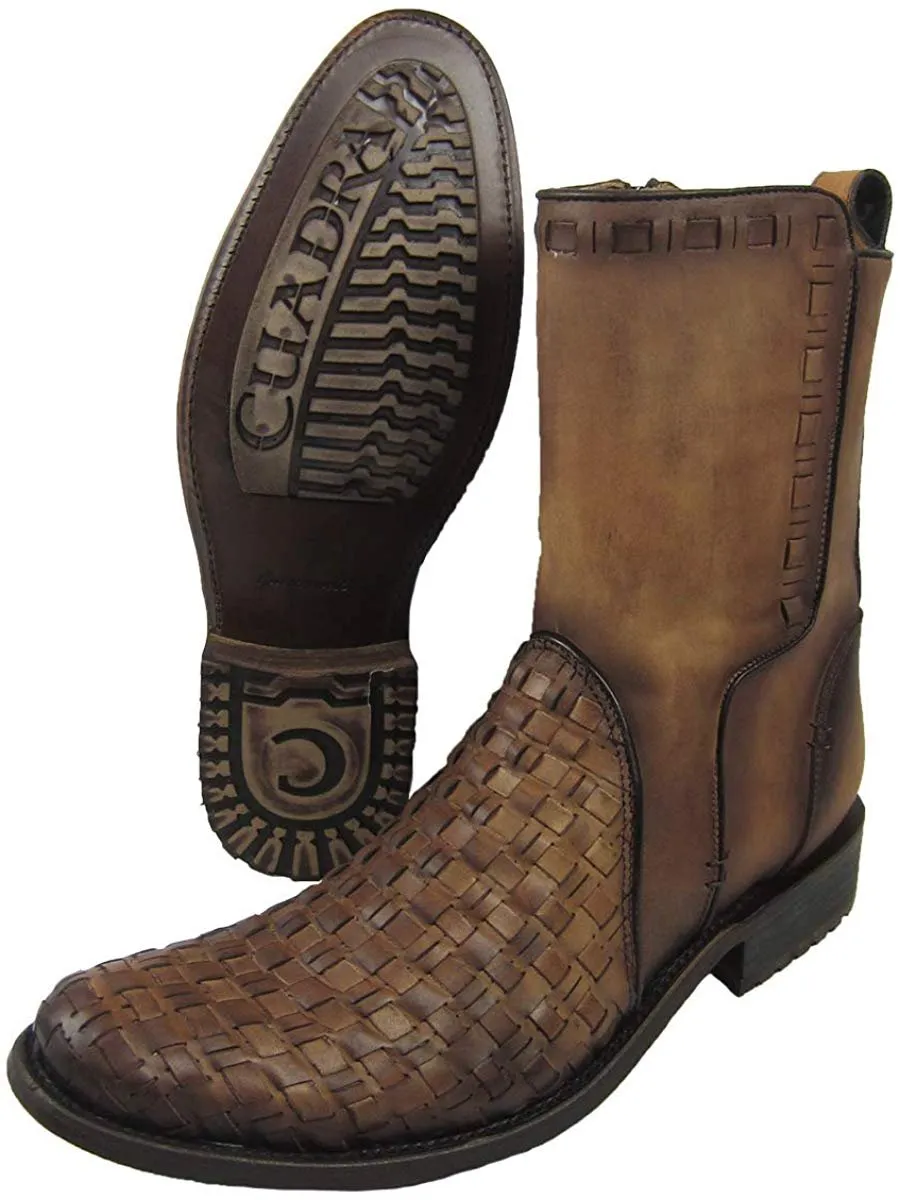Cuadra Men's Urban Woven Almond Bovine Leather Round Toe Ankle Cowboy Boot - CU199