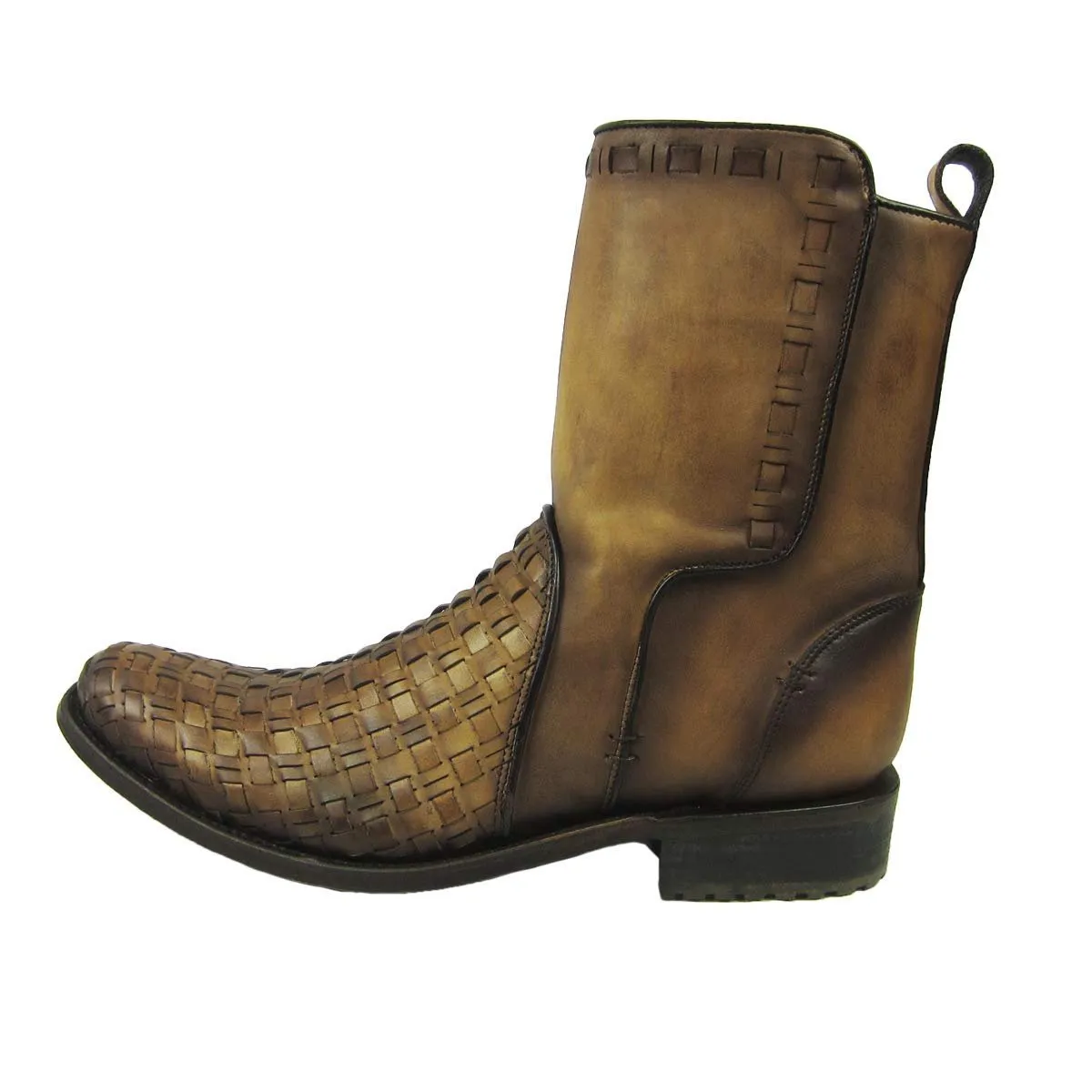 Cuadra Men's Urban Woven Almond Bovine Leather Round Toe Ankle Cowboy Boot - CU199