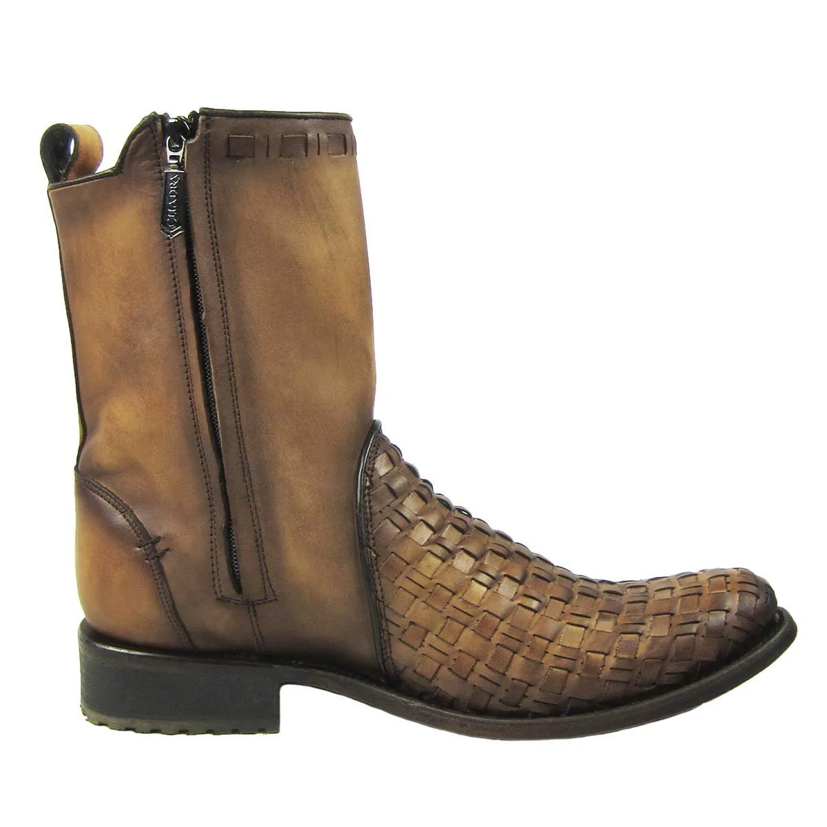 Cuadra Men's Urban Woven Almond Bovine Leather Round Toe Ankle Cowboy Boot - CU199