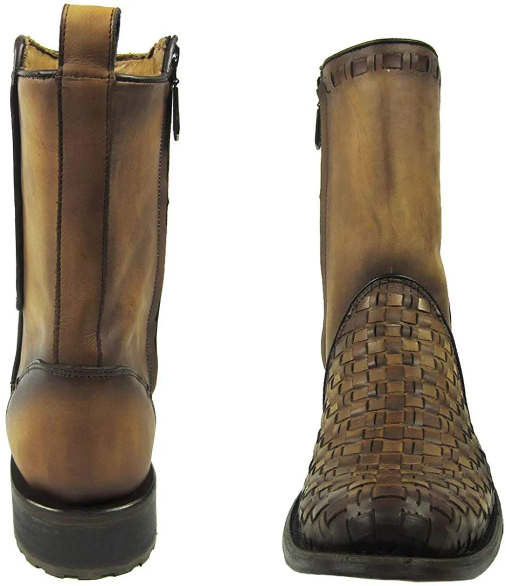 Cuadra Men's Urban Woven Almond Bovine Leather Round Toe Ankle Cowboy Boot - CU199