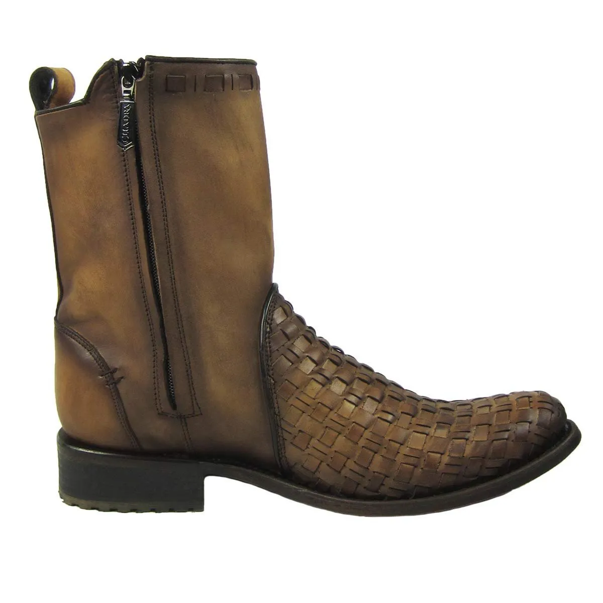 Cuadra Men's Urban Woven Almond Bovine Leather Round Toe Ankle Cowboy Boot - CU199