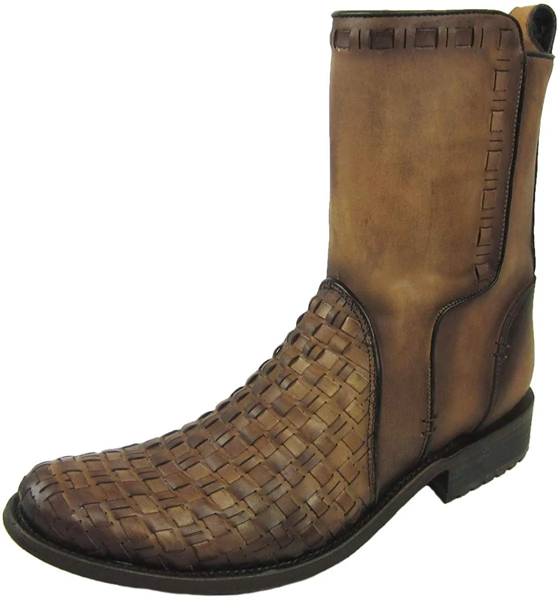 Cuadra Men's Urban Woven Almond Bovine Leather Round Toe Ankle Cowboy Boot - CU199
