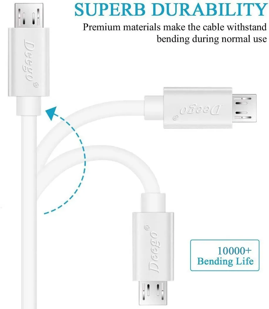 DEEGO Micro USB Cable,15Ft Extra Long PS4 Controller Charger Cable, Enduring Android Charging Cord Fit for Samsung Galaxy S7 Edge S6,Note 5,Note 4,Moto G5,Android Phone,Kindle Fire,White