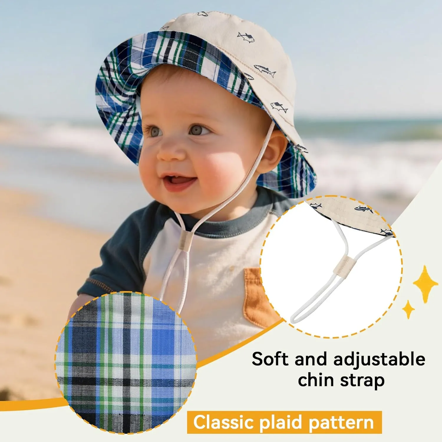Durio UPF 50  Beach Baby Sun Hat Sun Protection Cute Wide Brim Summer Baby Boy Bucket Hats Toddler Sun Hats for Girl