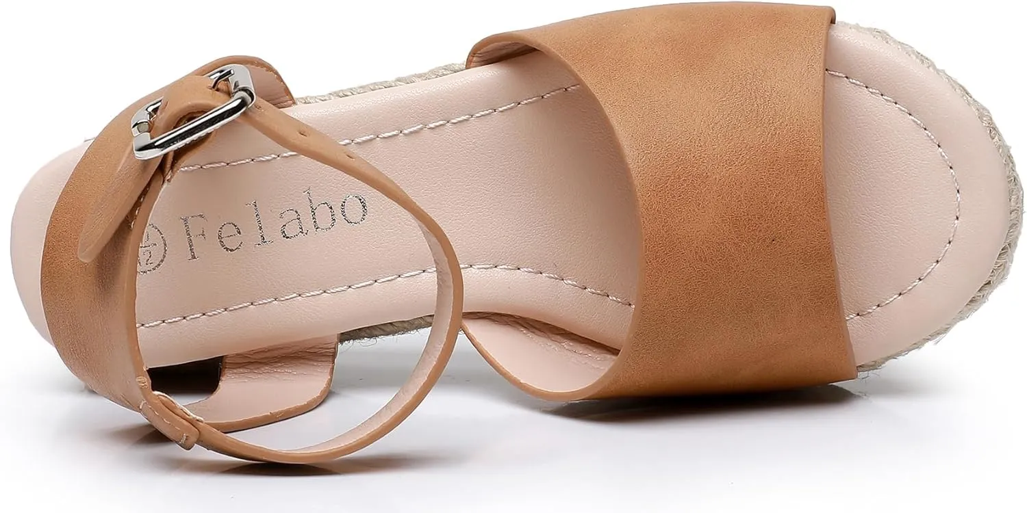 Felabo Girls' Flatform Espadrille Sandals ?C Open-Toe, Adjustable Ankle Strap, Casual Summer Shoes (Little Kid/Big Kid)