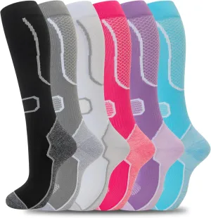fenglaoda 6 Pairs Compression Socks for Women & Men Knee High Cute Circulation Socks for Nurse Pregnant Travel Athletic