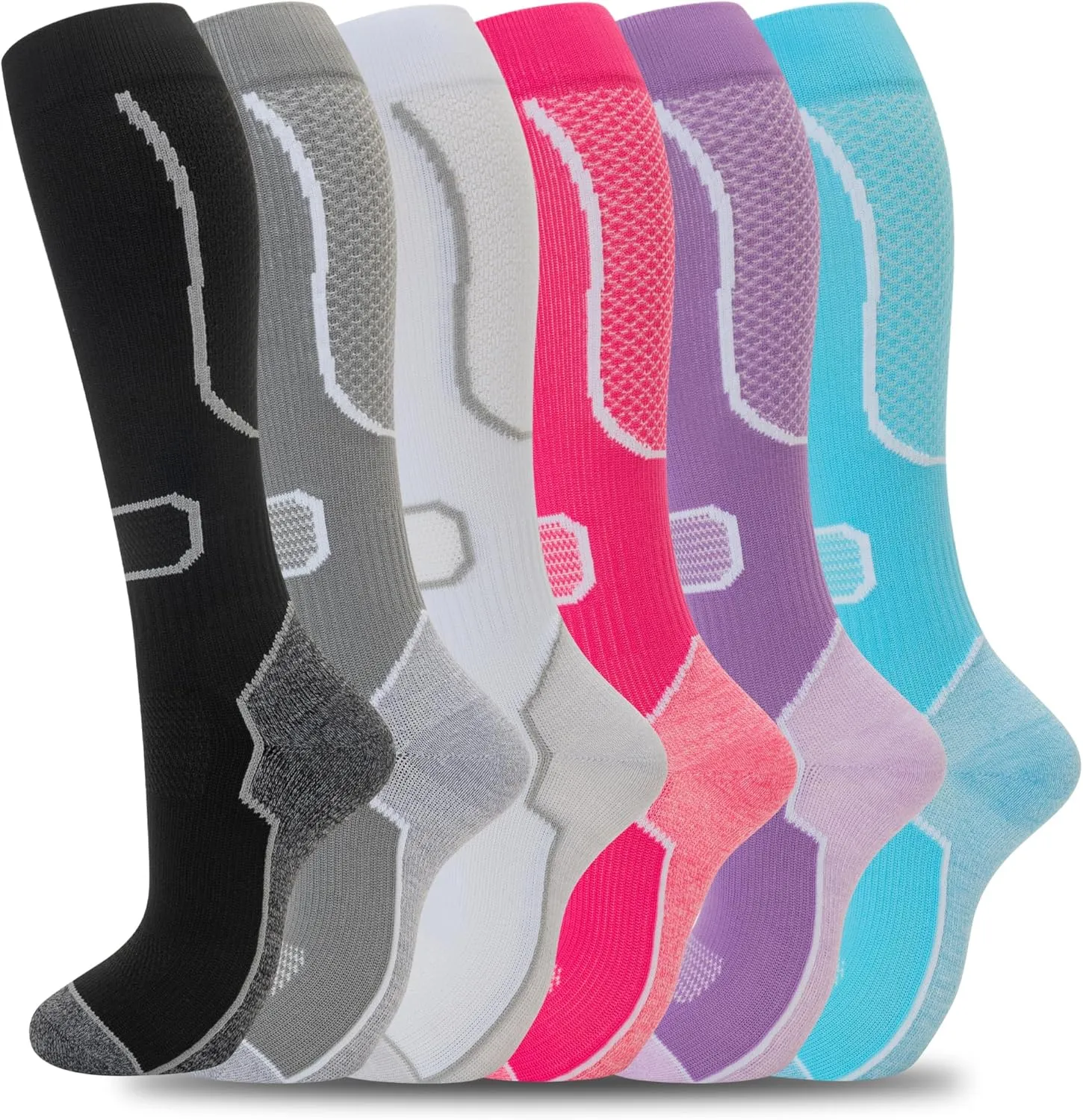 fenglaoda 6 Pairs Compression Socks for Women & Men Knee High Cute Circulation Socks for Nurse Pregnant Travel Athletic