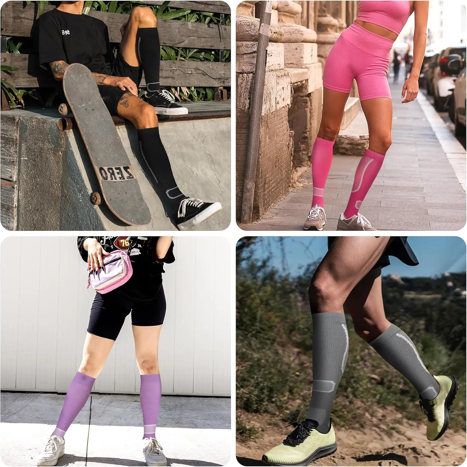fenglaoda 6 Pairs Compression Socks for Women & Men Knee High Cute Circulation Socks for Nurse Pregnant Travel Athletic