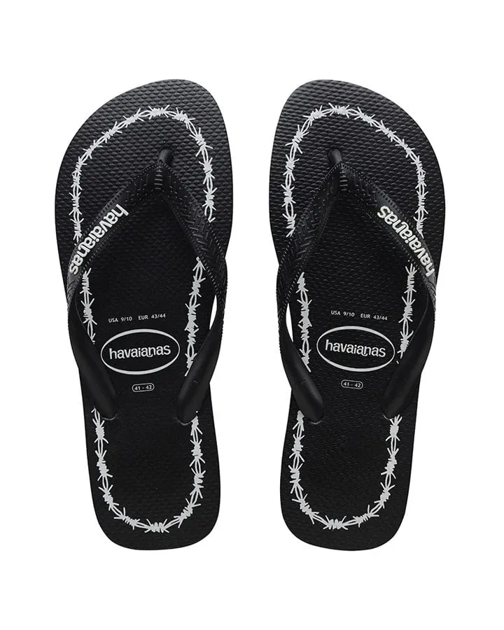 HAVAIANAS Top Print Goodvibez (Barbed Wire) Thongs - Black/White Male