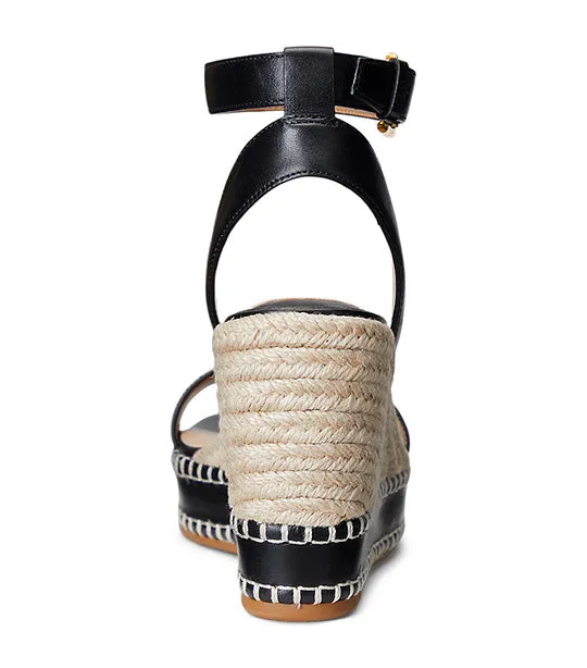 Hilarie Burnished Leather Espadrille Black