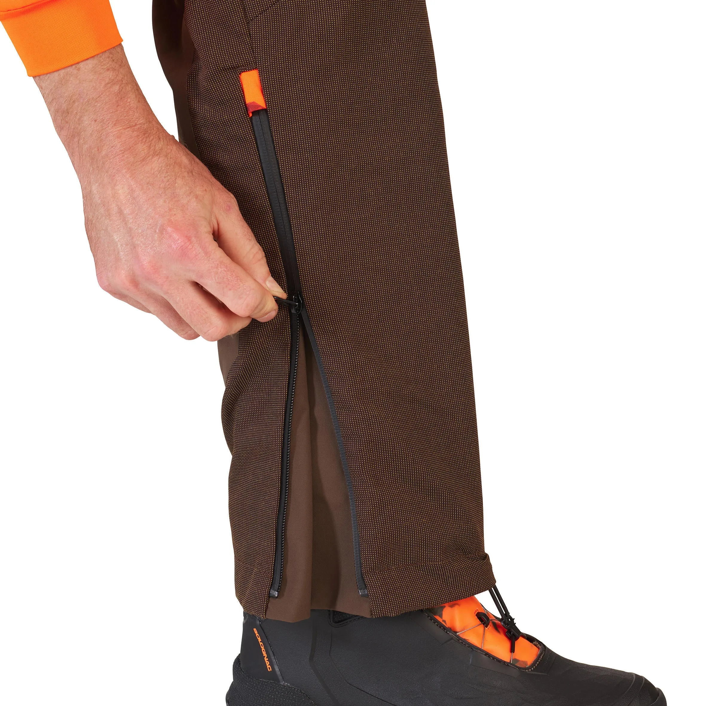 HUNTING RAIN TROUSERS DURABLE SUPERTRACK 900 SOLOGNAC, coffee brown