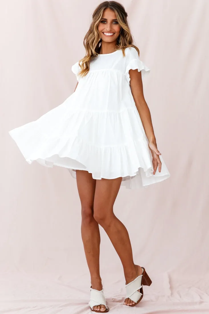 Hyacinth Ruffle Sleeve Smock Dress White