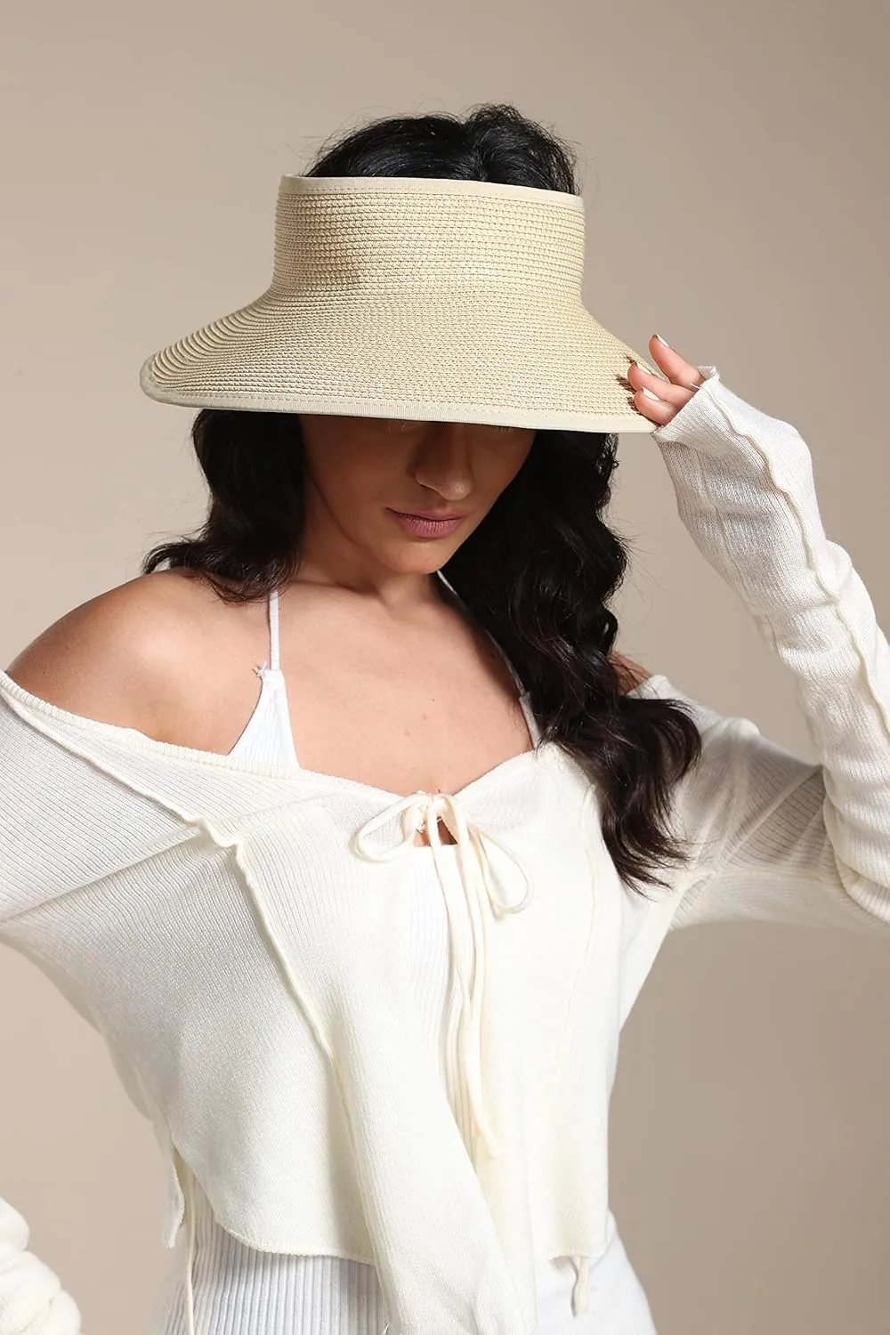 Joywant Womens Sun Visor Hats, Packable Wide Brim Ponytail Beach Hat Straw Visor Summer Beach Vacation Essentials for Womens