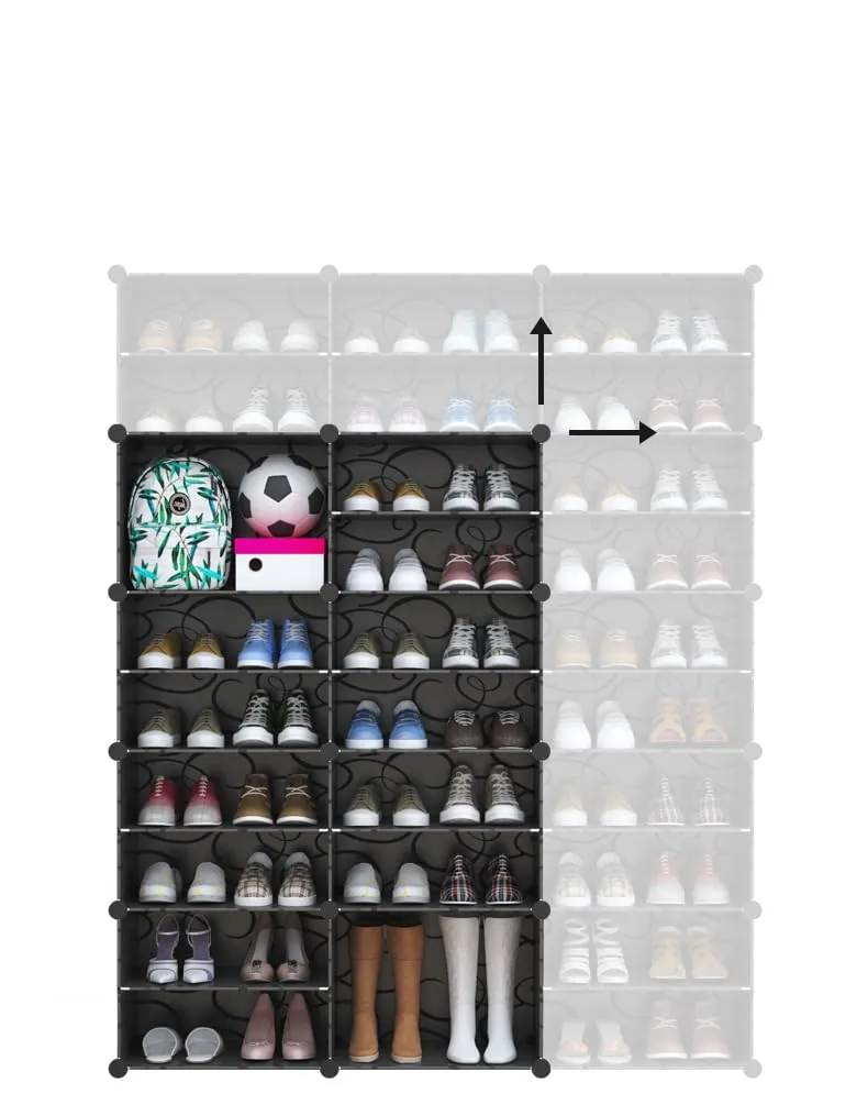 Kuber Industries Pack of 6 Shoes Cabinet |2 Column 3-Tier Foldable Shoe Rack Organizer for Closet | Plastic Shoe Shelf Collapsible Shoes Storage Box |Shoe Cabinet with Lids | JL2C3TBK | Black