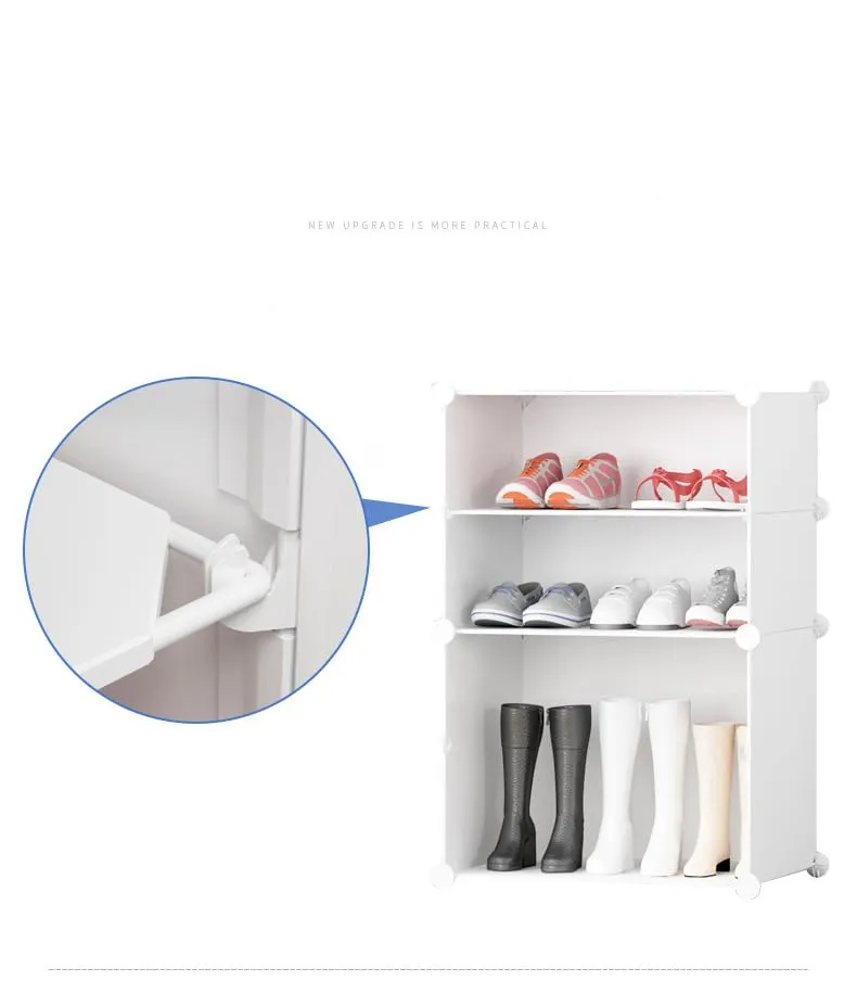 Kuber Industries Pack of 6 Shoes Cabinet |2 Column 3-Tier Foldable Shoe Rack Organizer for Closet | Plastic Shoe Shelf Collapsible Shoes Storage Box |Shoe Cabinet with Lids | JL2C3TBK | Black