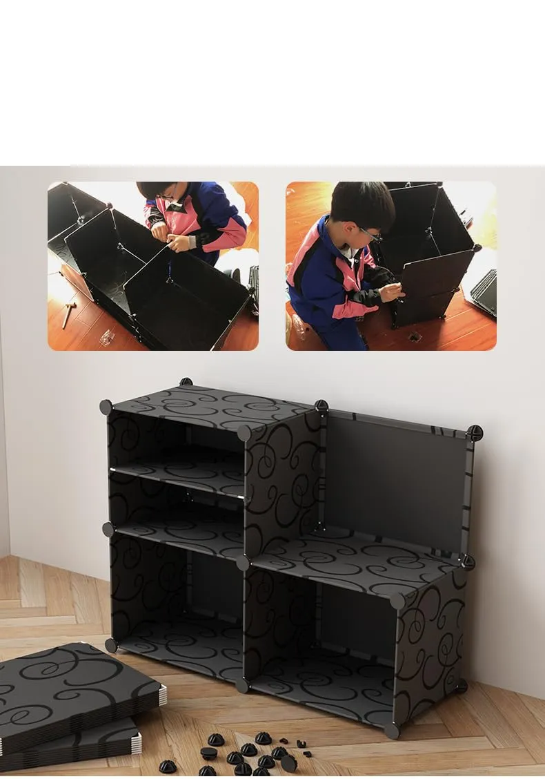 Kuber Industries Pack of 6 Shoes Cabinet |2 Column 3-Tier Foldable Shoe Rack Organizer for Closet | Plastic Shoe Shelf Collapsible Shoes Storage Box |Shoe Cabinet with Lids | JL2C3TBK | Black