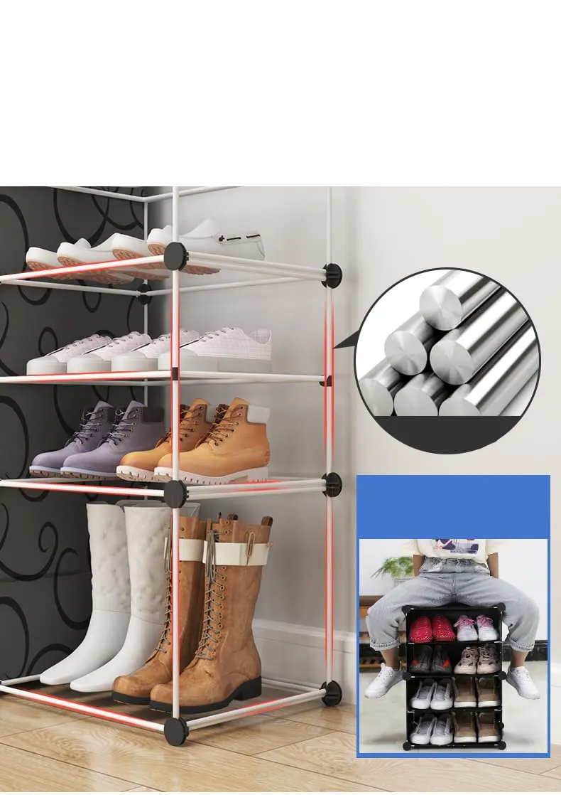 Kuber Industries Pack of 6 Shoes Cabinet |2 Column 3-Tier Foldable Shoe Rack Organizer for Closet | Plastic Shoe Shelf Collapsible Shoes Storage Box |Shoe Cabinet with Lids | JL2C3TBK | Black