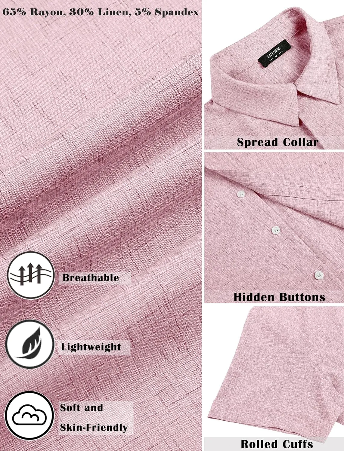 LETSEE Linen Shirts for Men Short Sleeve Button Down Dress Casual Shirt Beach Summer Wedding Hawaiian Outfit