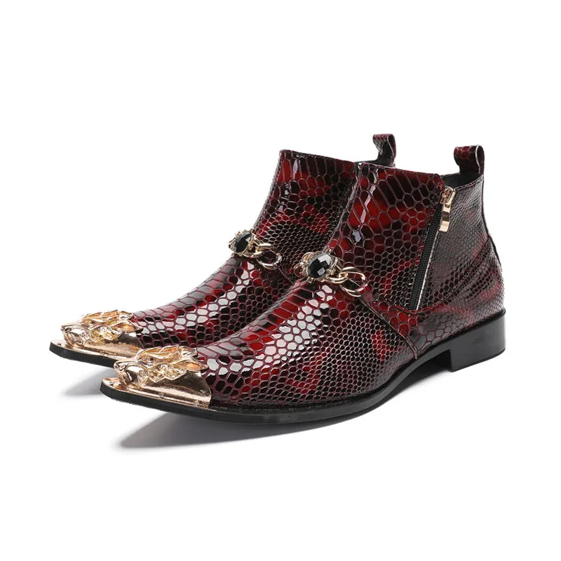 LuxeGator Genuine Leather Croc Texture Dress Boots