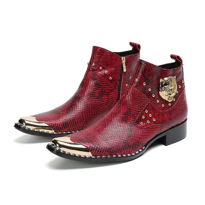 LuxeGator Genuine Leather Croc Texture Dress Boots