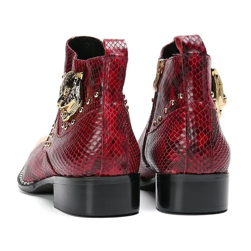 LuxeGator Genuine Leather Croc Texture Dress Boots
